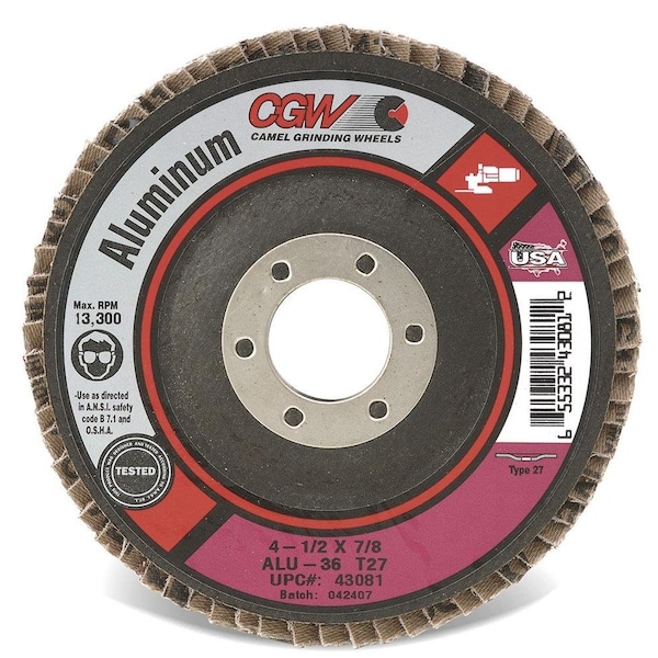 Cgw Abrasives Contaminant-Free Premium Regular Coated Abrasive Flap Disc With Calcium Stearate Coating, 4-1/2 in D 43081 - main